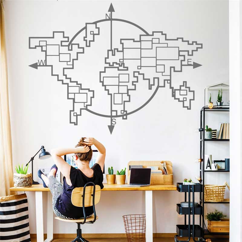 Office Furniture World - Geometric World Map Compass Vinyl Wall