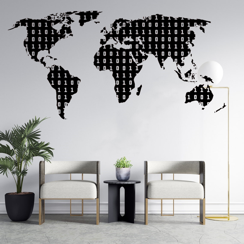 Office Furniture World - Binary Code Technology Decal World Map
