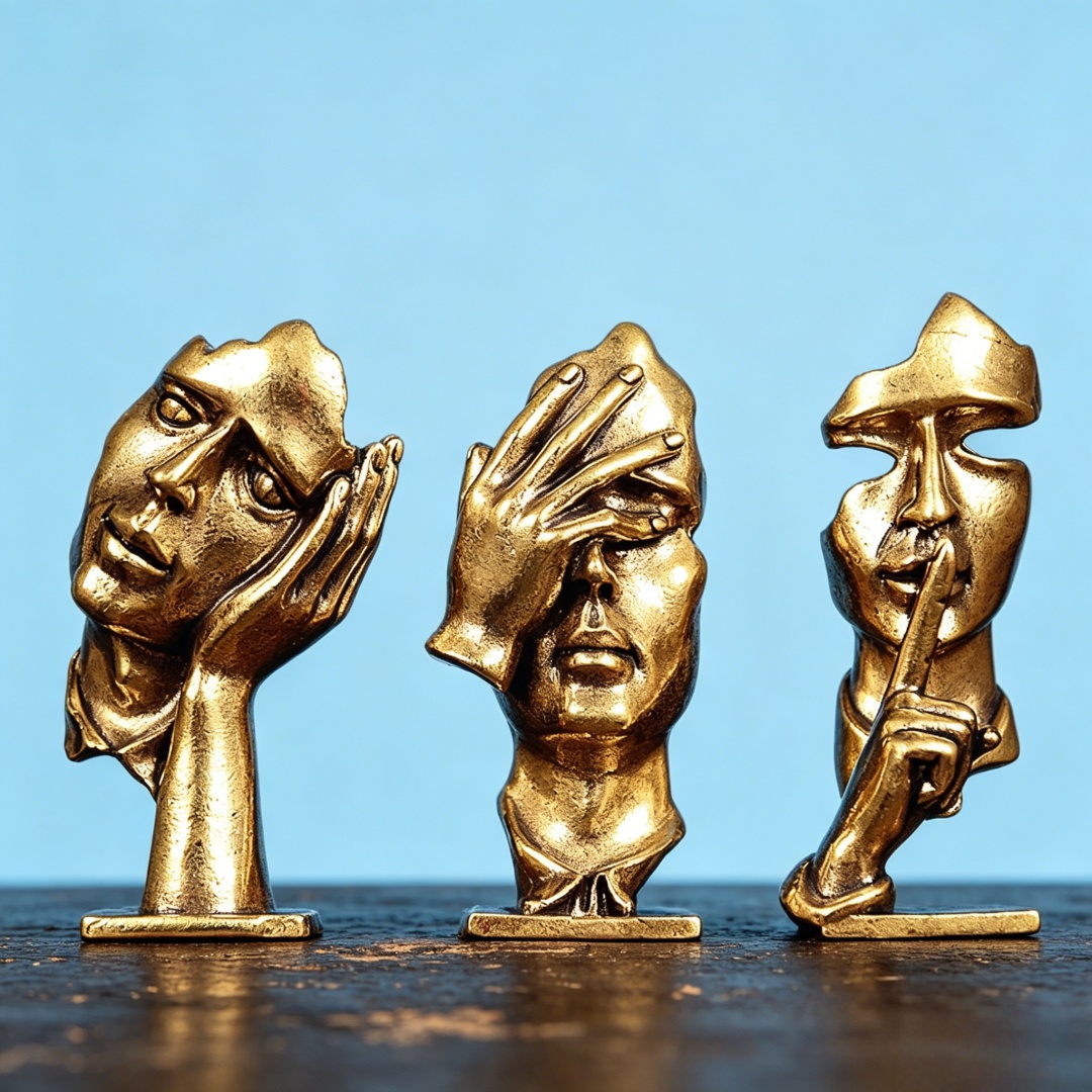 Set of 3 Brass Abstract Face S - огляд і ціна Office Furniture Group