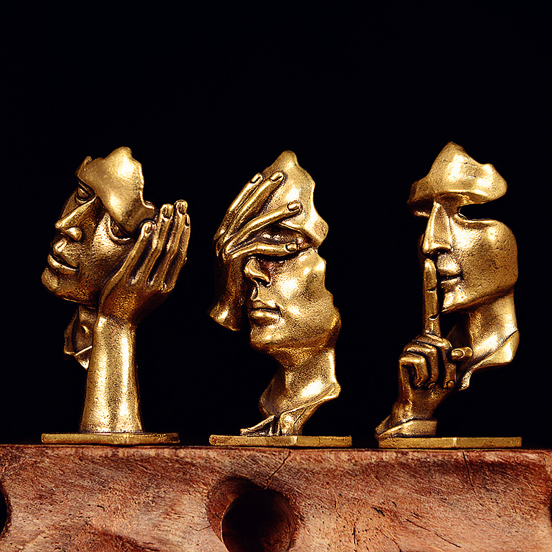 Set of 3 Brass Abstract Face S - огляд і ціна Office Furniture Group