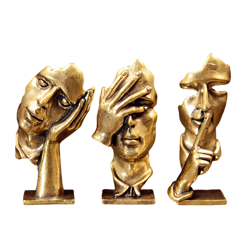 Set of 3 Brass Abstract Face S - огляд і ціна Office Furniture Group